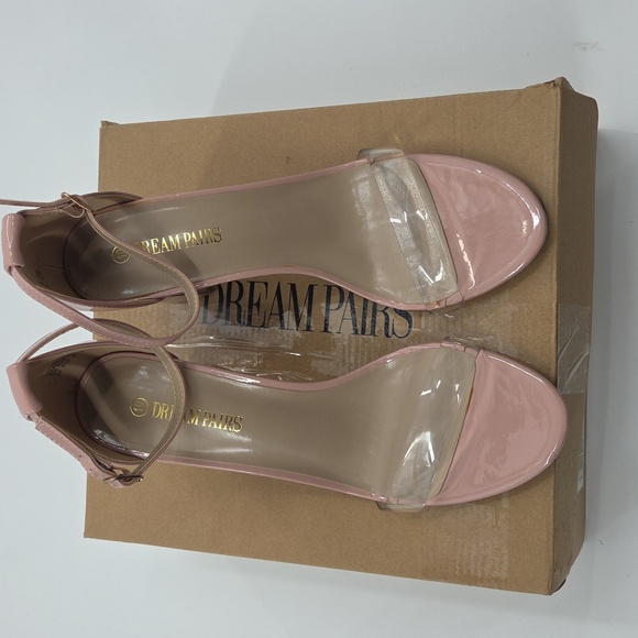 Pink Ankle Strap Block Heels With Clear Toe Strap Size 10 - Picture 8 of 16